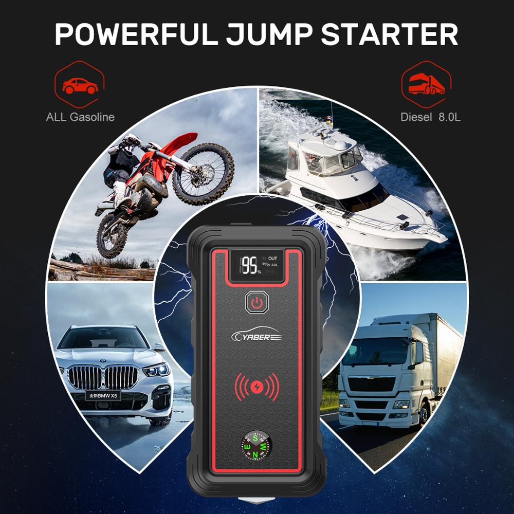 Car Jump Starter 23800mAh 2500A Power Bank Car Battery with 10W Wireless Charger LCD Screen Safety Hammer Jump starter