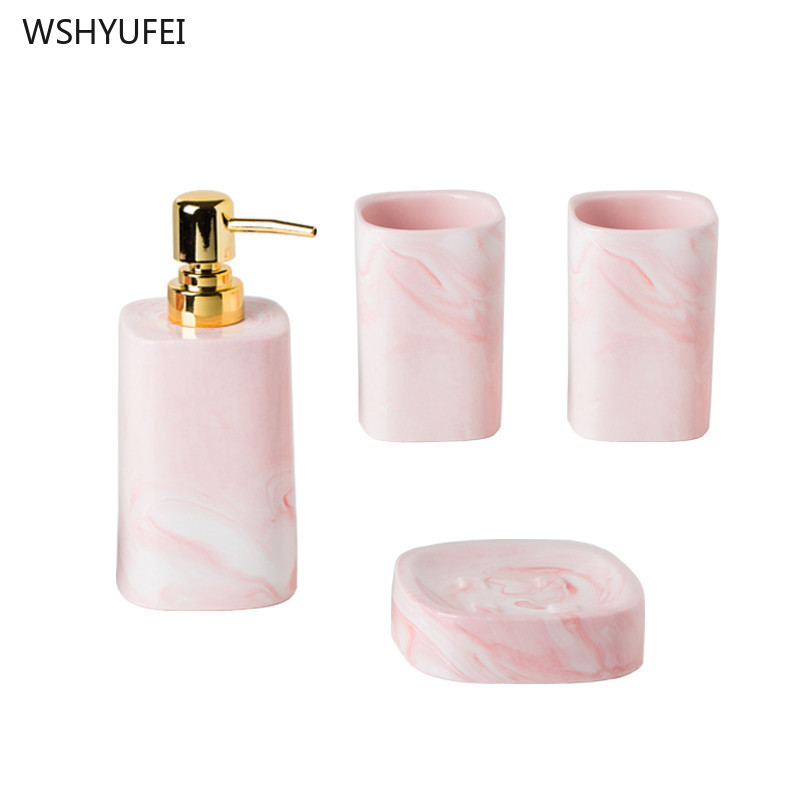 European Bathroom Wash Set Ceramic Soap Dispenser Perfume Bottle Soap Dish Mouthwash Cup With Tray Home bathroom accessories