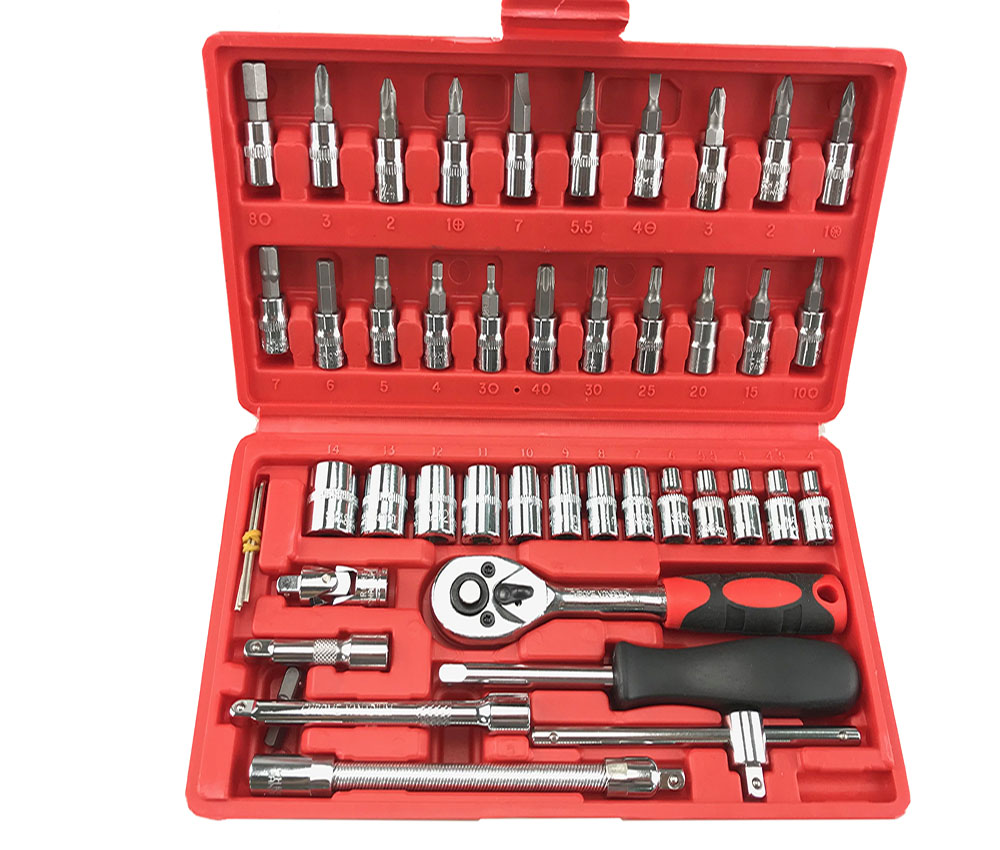 46pcs/set Car Repair Tool Carbon Steel Combination Tool Set Wrench Batch Head Ratchet Pawl Socket Spanner Screwdriver Household