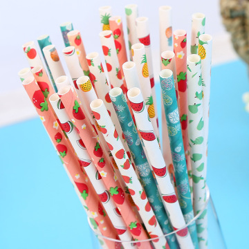 25 PCS Disposable Paper Straws Fruit Pattern Collection Juice Dessert Baking Straw Drinking Paper Straws Kitchen Disposable Tool