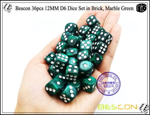 Bescon 36pcs 12MM D6 Dice Set in Brick, Marble Green-4