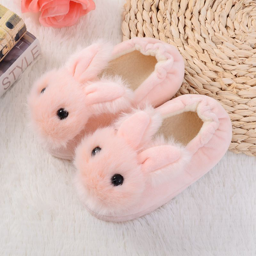 Children Boys Girls Baby Winter Slippers Shoes Cute Lovely Cartoon Rabbit Slipper Kids Indoor Fur Home Floor Shoes Warm Shoes