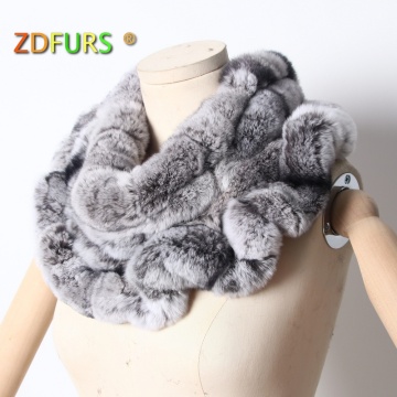 ZDFURS* 2018 New Women Rex Rabbit Fur Scarves Rings Winter Warm Fur Scarf Wraps Snood High Quality Natural Fur Solid Fashion