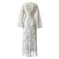 Vintage Dress Women Elegant White 2020 Women's Retro O-neck Flare Sleeve High Waist Embroidered Print Fringe Dress Vestidos#G7