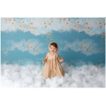 Blue sky cloud Backdrop Child Cake Smash Newborn Baby Photography Background 1st Birthday Party Gold DotsDecoration Banner