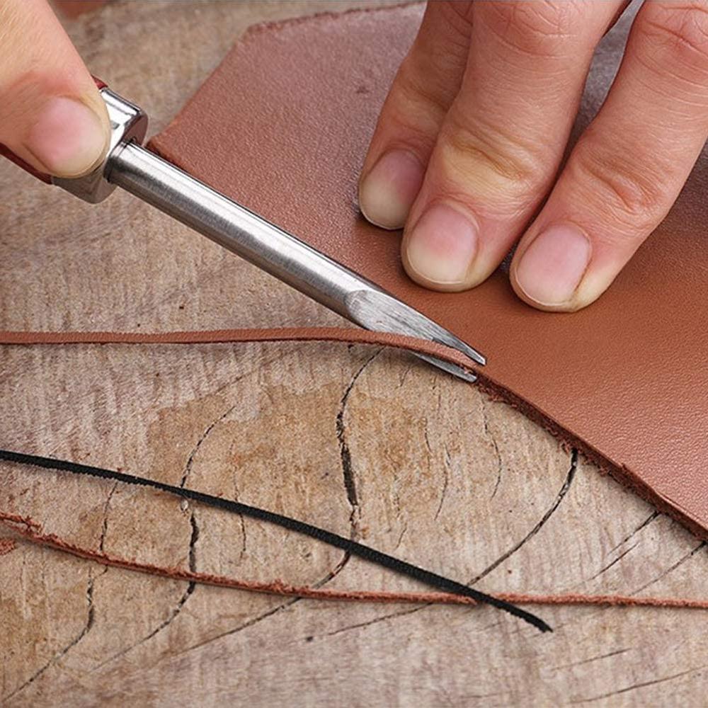 MIUSIE 4 Sizes Leather Edge Beveler + Leather Knife + Wood Leathercraft Edge Slicker Burnisher, Leather craft Leather Tools