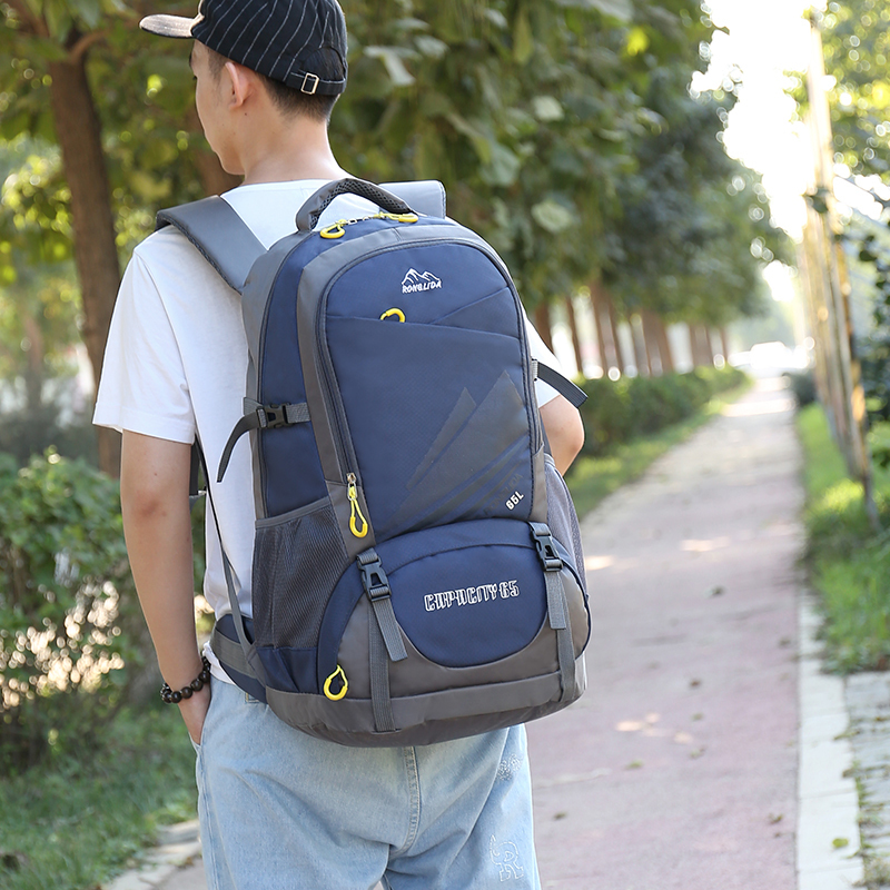 50 L Backpack For Man Nylon Waterproof Outdoor Travel Mountaineer Rucksack Male Trekking Sports Backbag Teenager School Bag Blue