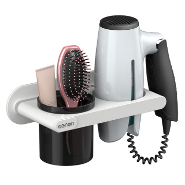 Menen Hair Dryer Holder Wall-Mounted Hair Dryer Hanging Rack With Organizer Cup Storage Rack for Bathroom Barbershop Washroom
