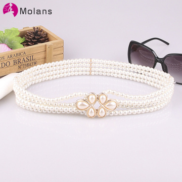 Molans New Design Bride Wedding Elastic Belt Elegant Faux Pearl Beads Crystal Bridal Belts Charms Waist Belt Strap Accessories
