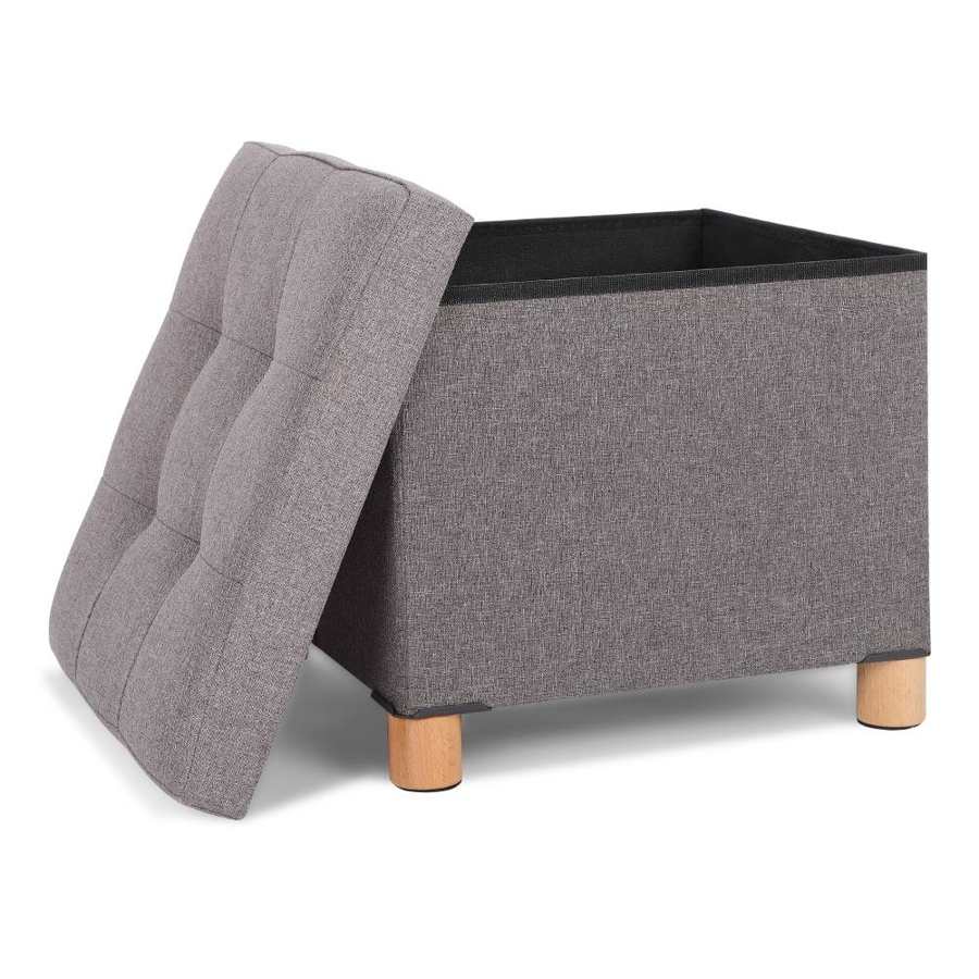 Folding Storage Square Foot Rest Stool with 4 Wooden Legs and Removable Cushion (Dark Gray) Oversea Warehouse Fast Shipping
