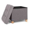 Folding Storage Square Foot Rest Stool with 4 Wooden Legs and Removable Cushion (Dark Gray) Oversea Warehouse Fast Shipping