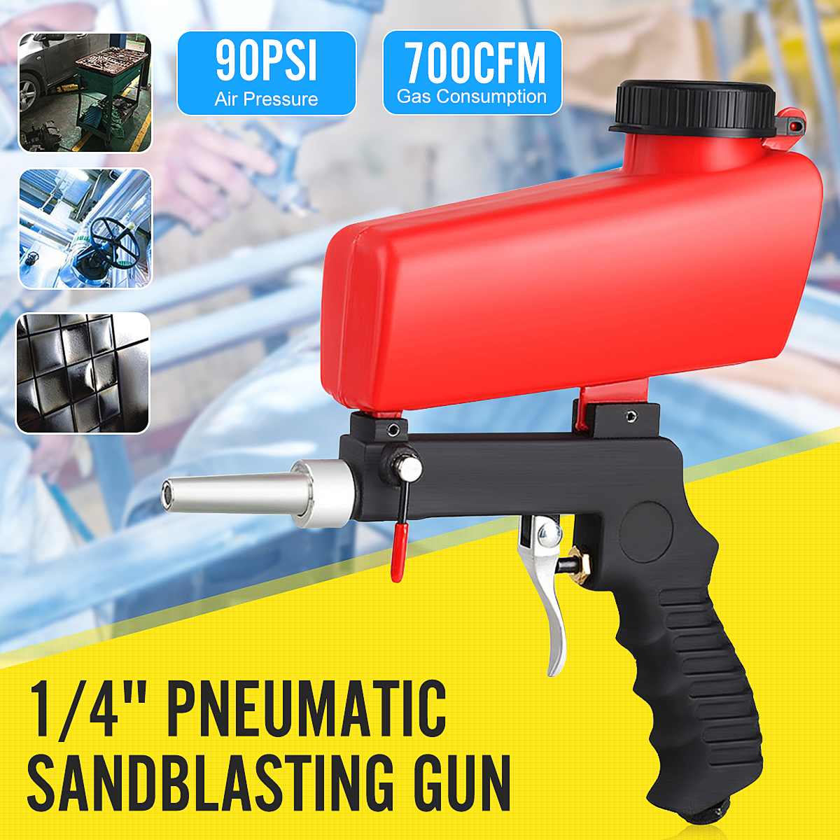 90psi Portable Sandblasting Gun Mini Aerodynamic Sand Blasting Machine Adjustable Pneumatic Sandblasting Set 700cfm Power Tool
