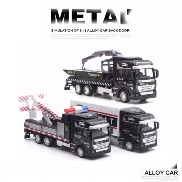 Scale 1:48 Alloy Pull Back Police Toy Car Model Simulation Traffic Rescue Truck Crane Transporter Models kids Toys For Boys