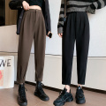Autumn Winter Women's Pants Casual Streetwear Loose High Waist Harem Pants Female Solid Woolen Black Brown Trousers Thin Legs
