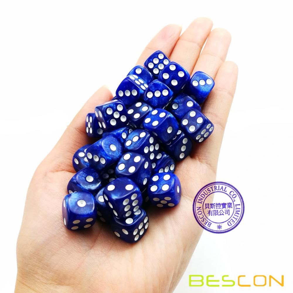 Bescon 12mm 6 Sided Dice 36 in Brick Box, 12mm Six Sided Die (36) Block of Dice, Marble Blue
