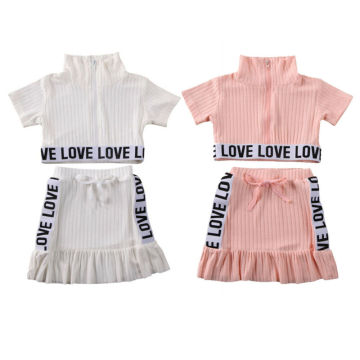 1-5Years Baby Girls Toddler Kids Zipper Shirt Top Skirts Outfit Clothes Set Tracksuit