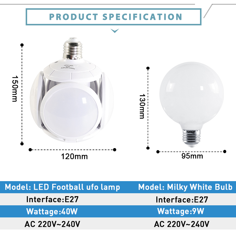 LED lamp E27 LED Bulb 40W 9W AC 220-240V Cold White Warm White Bombilla Spotlight Lampada LED light football UFO lamp for home