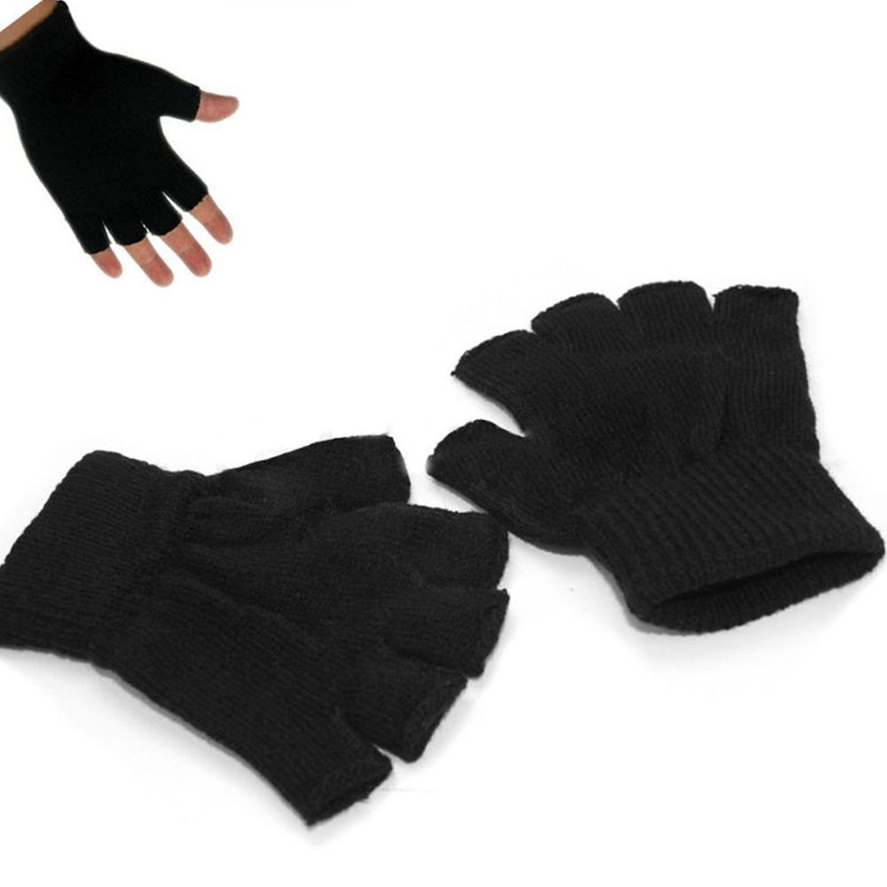 1Pair Elastic Stretch Knit Warm Half Finger Gloves thermal Warm Half Finger Fingerless Gloves Mitten Gloves Without Mitten