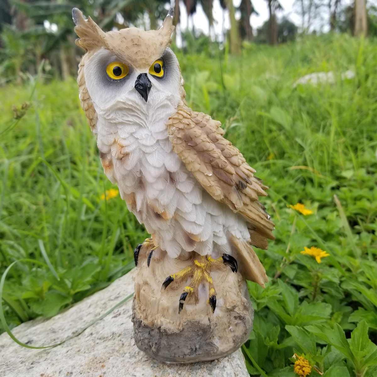 NEW 11x8x18cm Synthetic Resin Miniature Owl Bird Animal Model Toy Figurine Indoor Outdoor Home Garden Decor Pest Bird Ornament