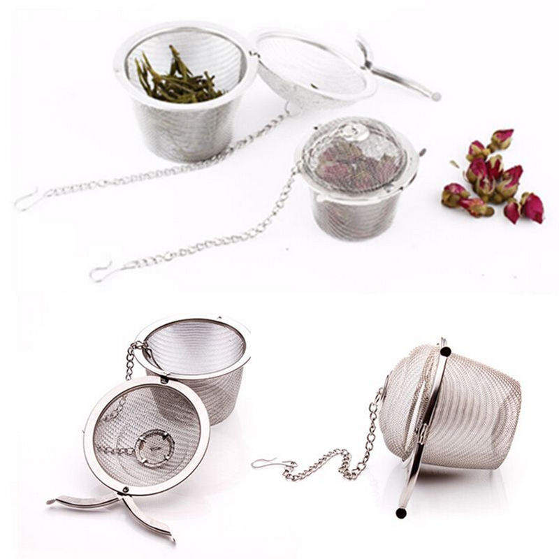 Durable 4 Sizes Silver Reusable Stainless Mesh Herbal Ball Tea Spice Strainer Teakettle Locking Tea Filter Infuser Spice