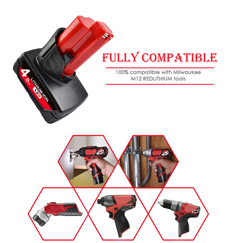 12V 6.0Ah Lithium-ion Battery Compatible with Milwaukee M12 XC 48-11-2420 48-11-2450 48-11-2460 48-11-2411 Cordless Tools L50