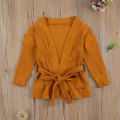 Citgeett Autumn 2-7Y Toddler Girls Boys Sweater Cardigans Solid Knit Long Sleeve Lace up Waist Combed Sweater Jacket Top