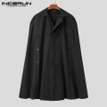 Men Cloak Coats Solid Color Button Up 2021 Turn Down Collar Poncho Fashion Long Trench Streetwear Windproof Mens Jackets INCERUN