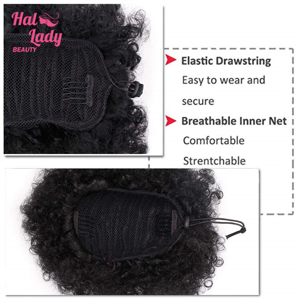 100 Real Human Hair Drawstring Ponytail Updo Clip In Afro Puff Short Afro Kinky Curly Chignon Bun Extension Hairpieces Halo Lady