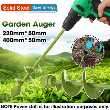 Green Garden Auger Drill Bit Post Hole Digger Earth Planter Drill Bit for Bulb Plant Yard Earth Irrigating 5cm*22cm/5cm*40cm