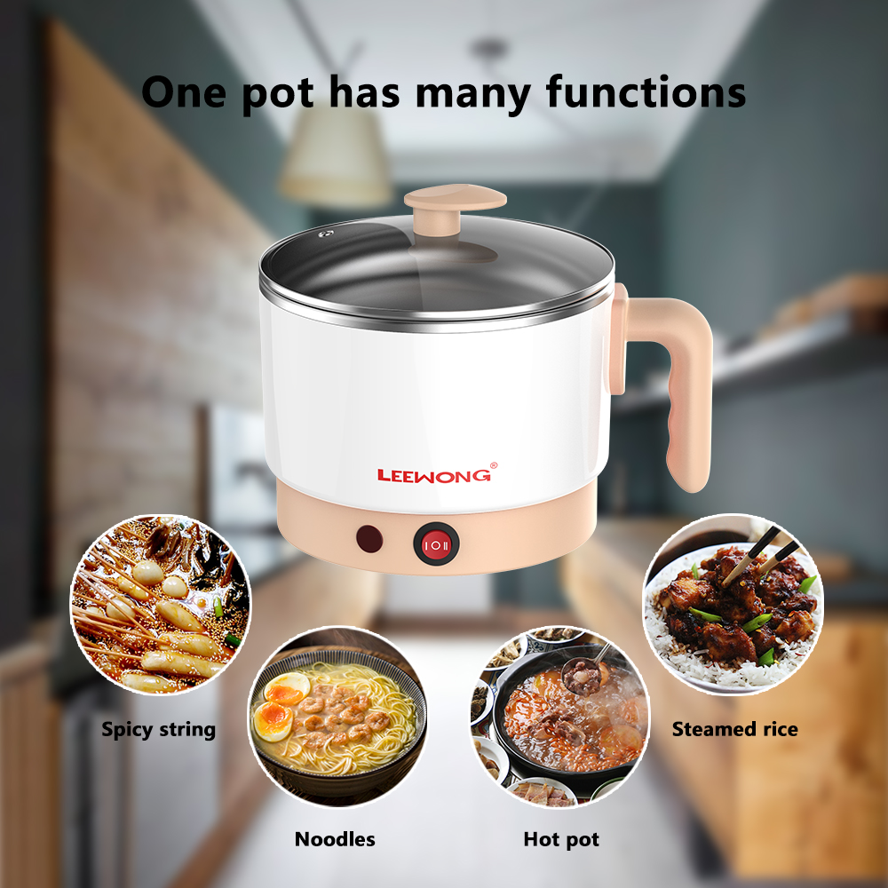 LEEWONG Portable Mini Rice Cooker Multifunction Cooking Electric Kettle Noodle Hot Pot Kitchen Travel 1L