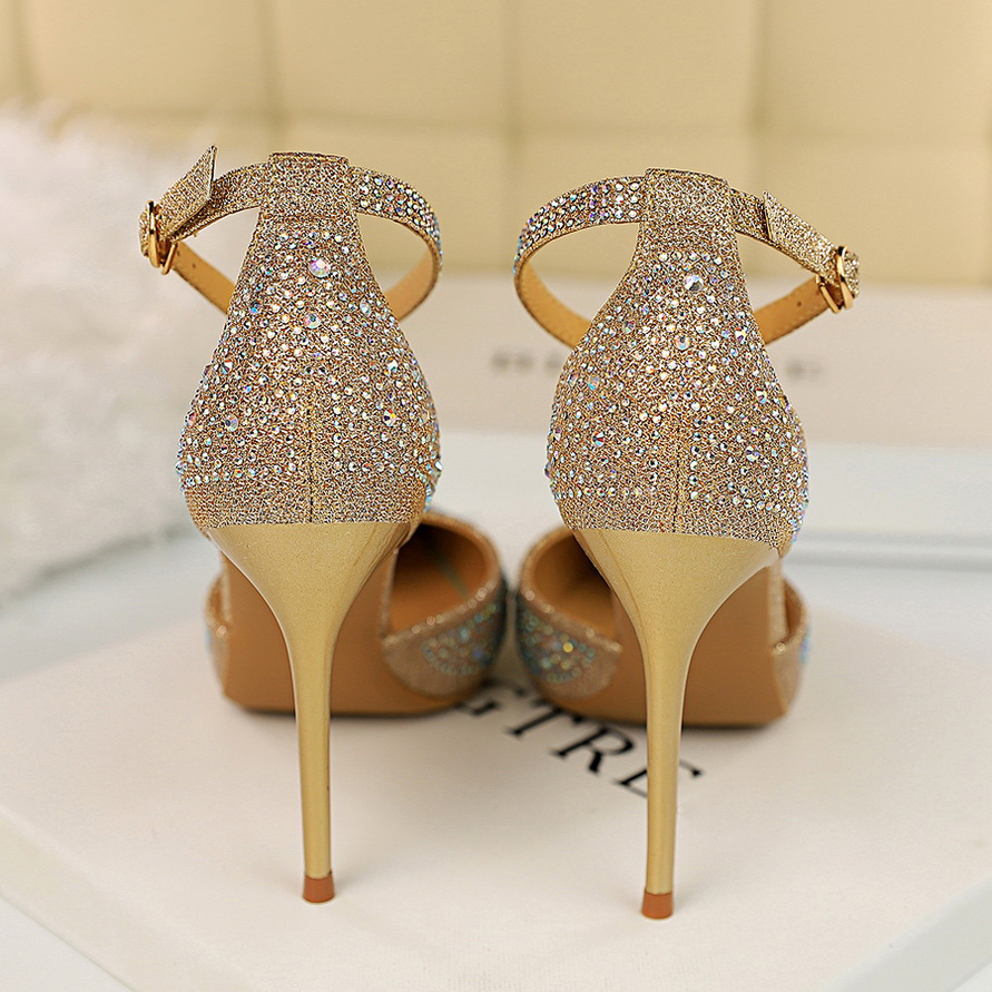 2021 Sexy Women 10cm High Heels Sandals Wedding Scarpins Glitter Bridal Heels Fetish Stiletto Crystal Glitter Bright Pumps Shoes