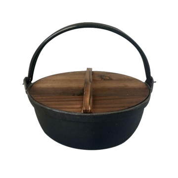 ZITING 24cm Cast Iron Pot Soup Stock Pots Wild Cookware Stewpan With Wood Cover General Use for Gas and Induction Cooker
