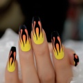 Yellow Orange Ombre Faux Ongles Fire Matte Black Flame Fake Nails Extra Long Coffin Shape Ladies Fingernails 24