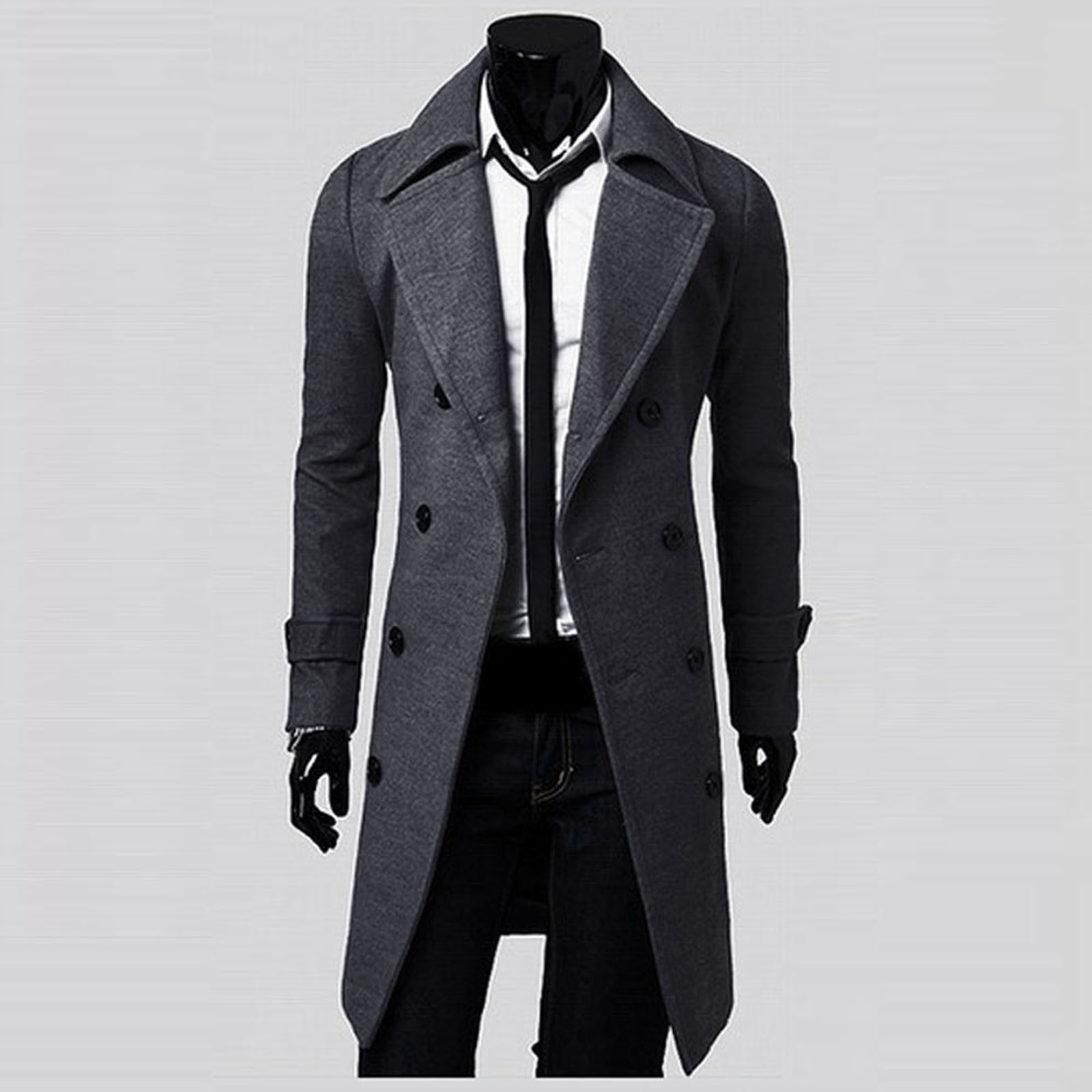 Winter Men Slim Stylish Trench Coat Double Breasted Long Jacket Parka Casual long men's woolen fleece warm windbreaker jacket