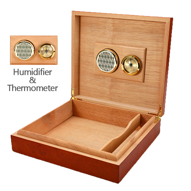 Wood Cigar Humidor Humidifier Wooden Brown Cedar Lined Cigar Humidor with Hygrometer Box Case Moisture Meter Moisturizing Device