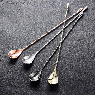 Hot Sale 4 Colors Bright Stainless Steel Mixing Cocktail Spoon Long Handled Spiral Pattern Bar Spoon Bartender Tools 30 cm