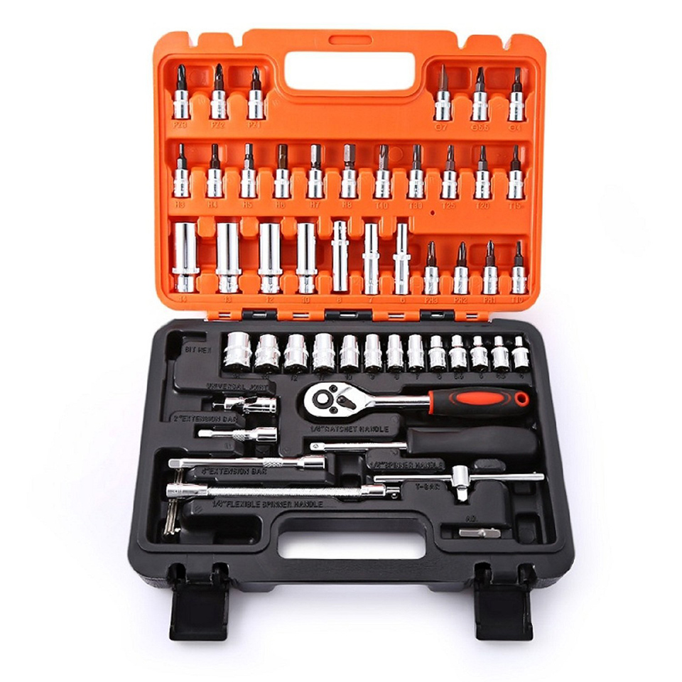 PROSTORMER 53pcs 1/4" Socket Ratchet Wrench Set Car Repair Tool Case Precision Sleeve Hardware Kit Hand Tool Sets