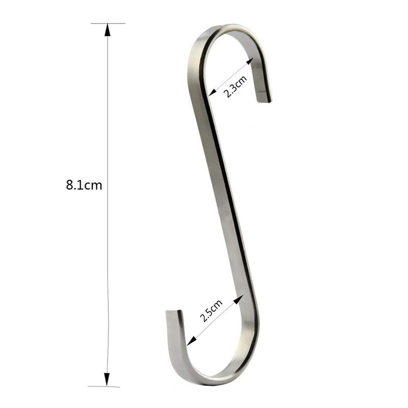 Set of 10 S Stainless Steel Suspension Hooks for Kitchen Cookware or Butcher Meat-ABUX