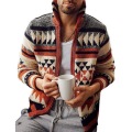 Men Autumn Sweater Coat Fashion Geometric Pattern Knitted Cardigan Outwear Men Zipper Vintage Sweater Coats Warm Winter Jumper