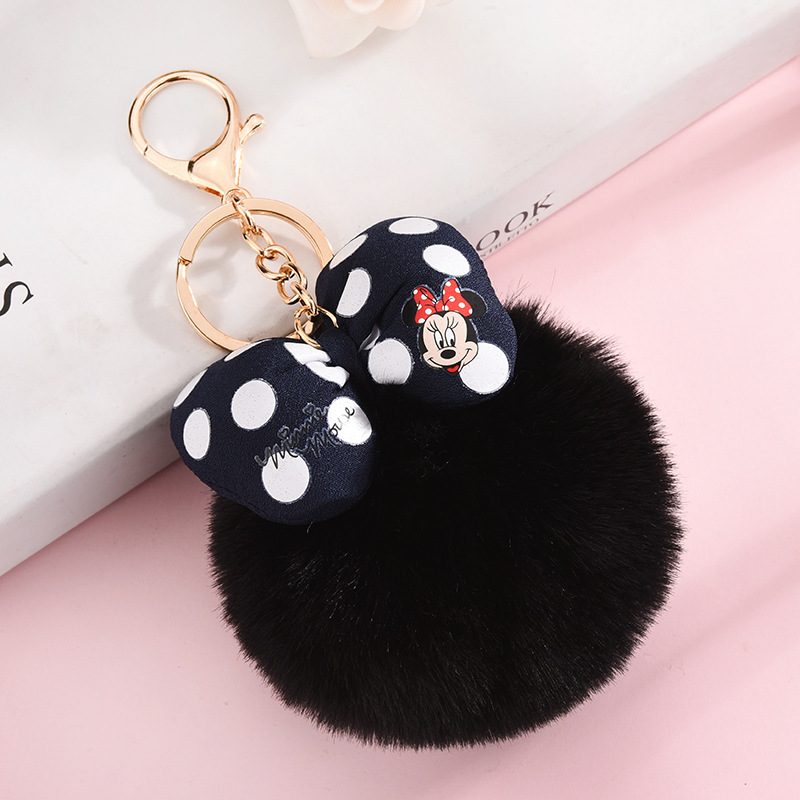 Disney 23 Color Minnie Key Chain Cartoon Polka Dot Bow Pom-Pom Key Ring Pendant Car Bag Ornament Fashion Parts Toy