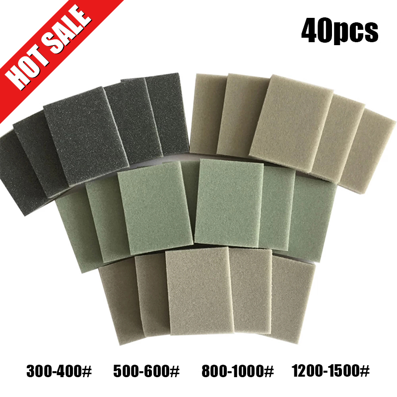 40pcs Sponge Sandpapers Wet Dry Polishing Grinding Fiberglass Plastic Molding Waterproof Abrasive Tools Sanding Papers Sponge