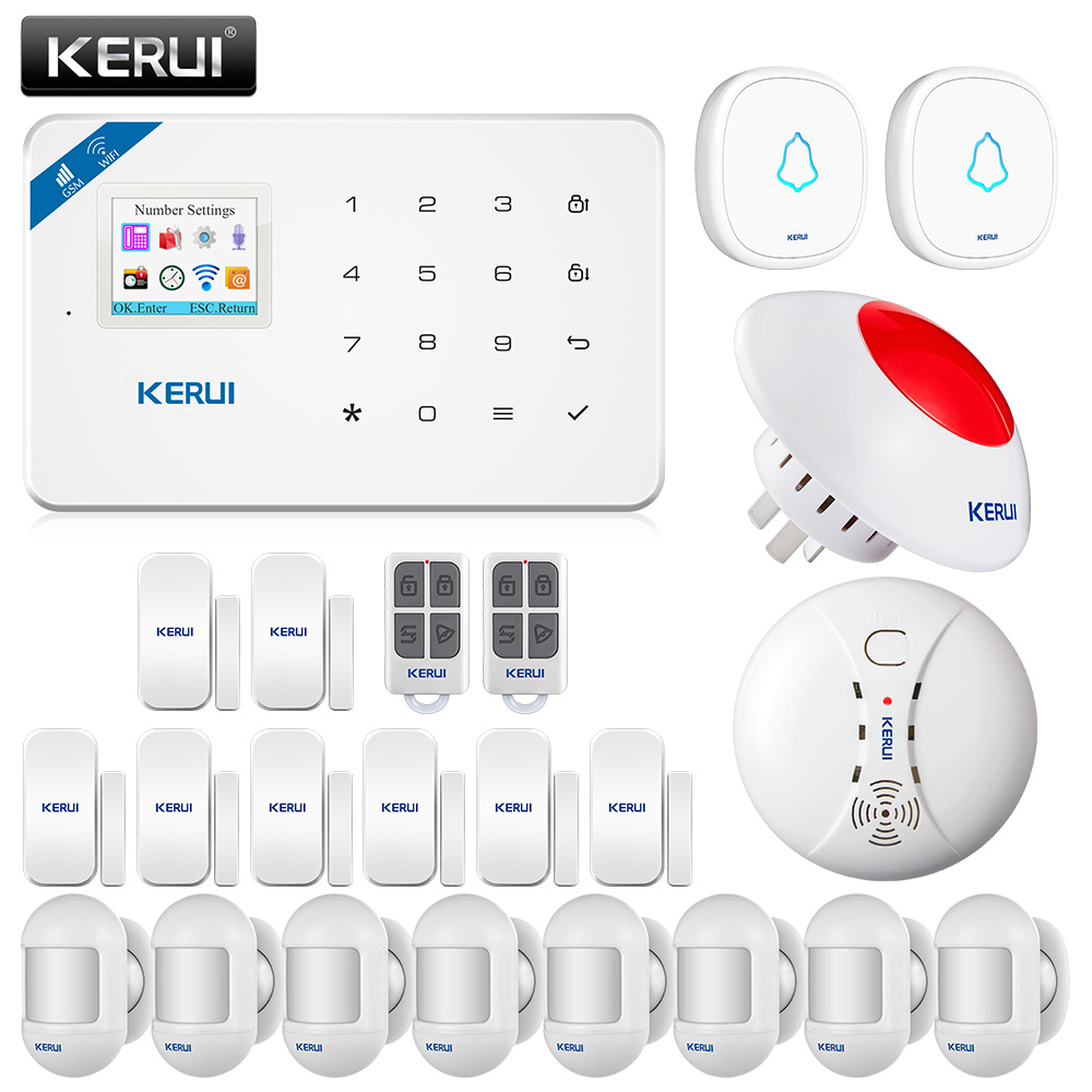 KERUI Home Security Alarm System W18 GSM WIFI Connection Mobile APP Receiving Color Screen Wireless Security Burglar Alarm Kit