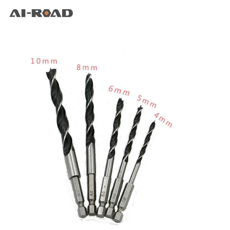 5PCS Drill Bit Set 4mm 5mm 6mm 8mm 10mm Change Metal Tools 1/4 Hex Shank Wood HCS Rustproof Woodworking Drill Hexagonal Shank