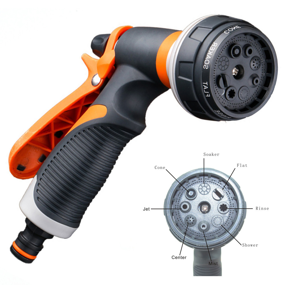 8 Patterns Garden Water Gun Mutifunctional Tube Nozzle Head Hose Sprayer Spray Auto Car Washing Sprinkle Tools 5.5