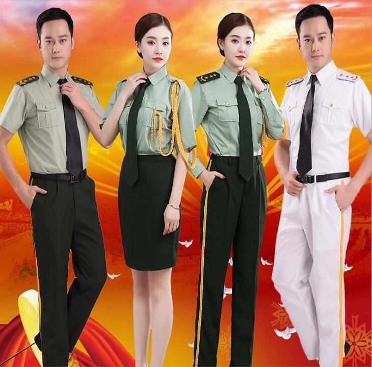 Army naval drum band uniform men women short sleeves Suits Jacket + Pants / Skirt Green Summer Honor guard flag raising clothing