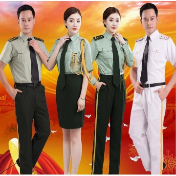 Army naval drum band uniform men women short sleeves Suits Jacket + Pants / Skirt Green Summer Honor guard flag raising clothing