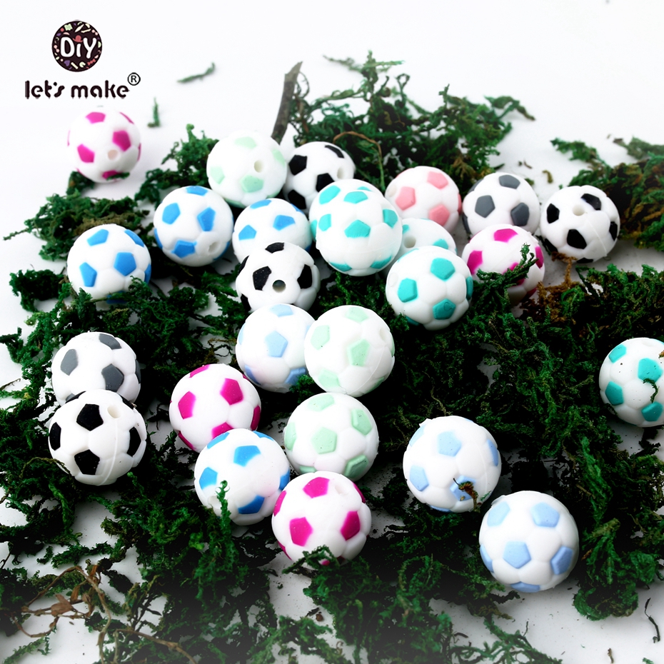 Let's make New Baby Toys Football 10pcs Silicone Beads 15mm Fashion Soccer DIY Jewelry Accessories Nursing Necklace Teethers