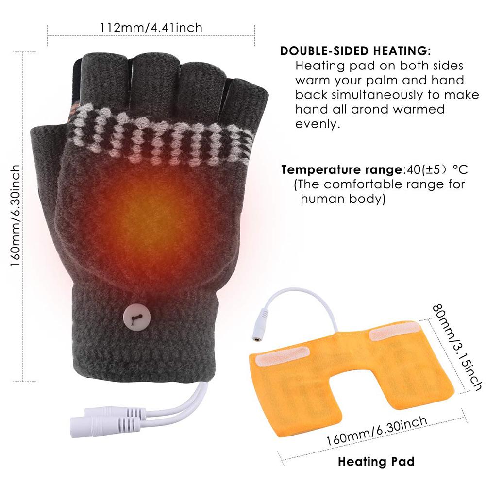 USB 5V Heating Gloves Hand Warmers Winter Warm Mittens Hand Laptop Half Fingerless Electric Heating Gloves For Men Women