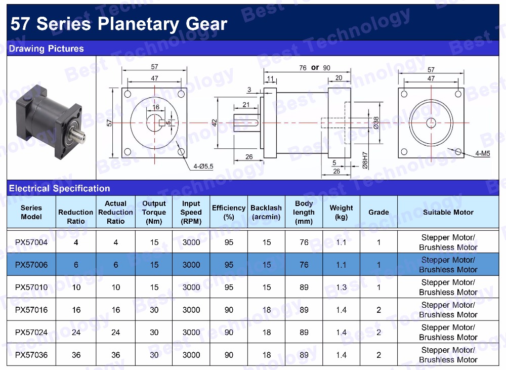 Nema23 Motor Planetary Reduction Ratio 1:6 planet gearbox 57mm motor speed reducer planetary gear High Torque high quality !!
