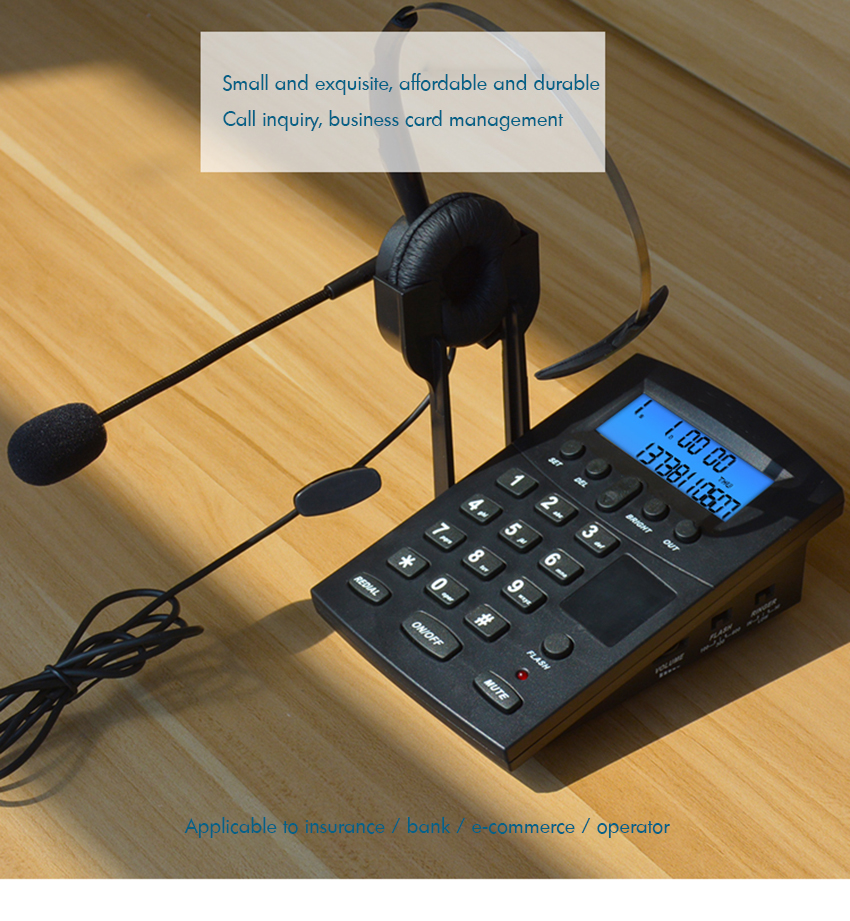 Corded Telephone Call Center Dialpad Headset Telephone with FSK and DTMF Caller ID & Redial, Adjustable LCD Brightness & Volume